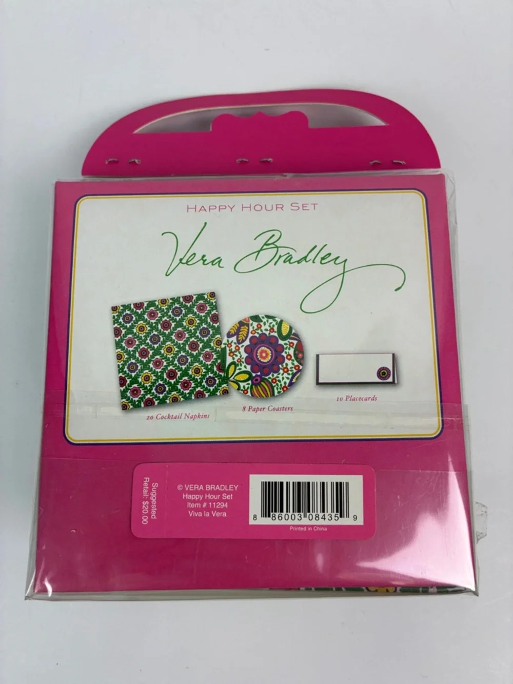 NWT Vera Bradley happy hour set viva la Vera napkins coasters placecards